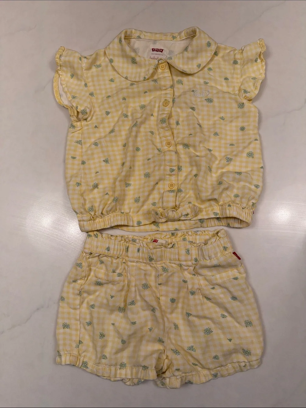 Levi's Yellow Gingham Two-Piece Set with Green Floral Accents